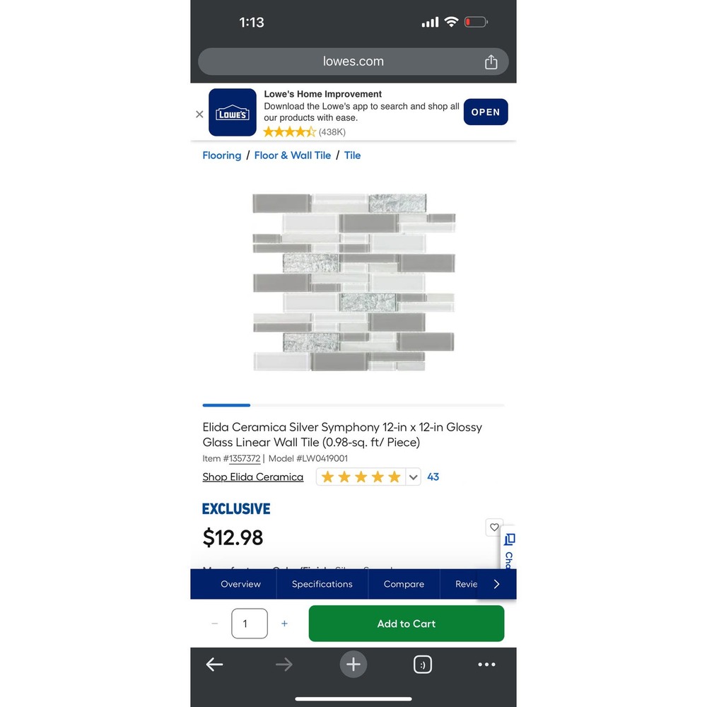 Elida Ceramica Silver Symphony 12-in x 12-in Glossy Glass Linear Wall Tile